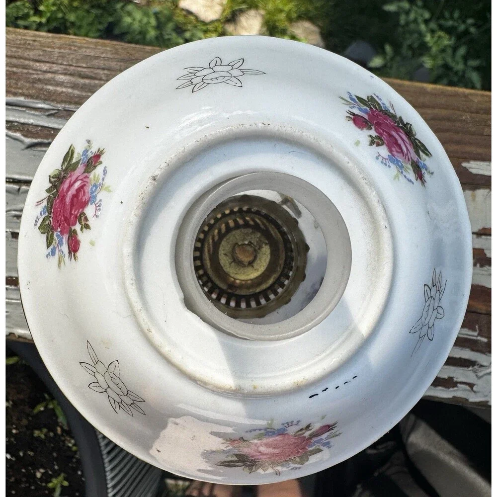 Vintage Miniature Porcelain Oil Lamp Pink Rose Floral Gold Trim Cottagecore